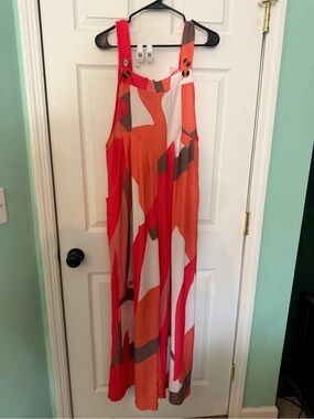 Chic Me Bold Orange & Red Abstract Wide-Leg Jumpsuit| S